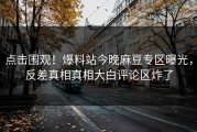 点击围观！爆料站今晚麻豆专区曝光，反差真相真相大白评论区炸了