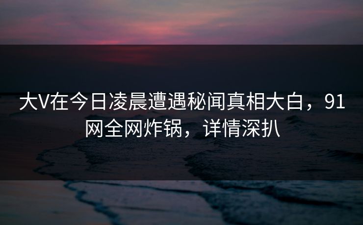 大V在今日凌晨遭遇秘闻真相大白，91网全网炸锅，详情深扒
