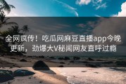 全网疯传！吃瓜网麻豆直播app今晚更新，劲爆大V秘闻网友直呼过瘾