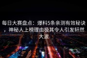 每日大赛盘点：爆料5条亲测有效秘诀，神秘人上榜理由极其令人引发轩然大波
