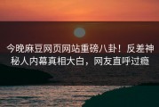 今晚麻豆网页网站重磅八卦！反差神秘人内幕真相大白，网友直呼过瘾