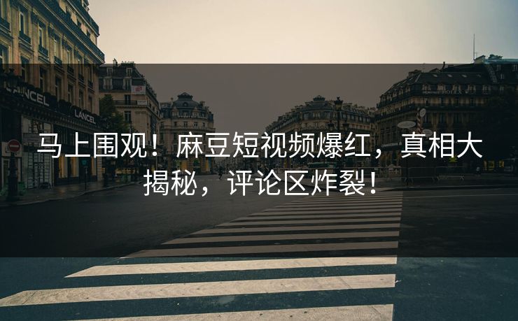 马上围观！麻豆短视频爆红，真相大揭秘，评论区炸裂！